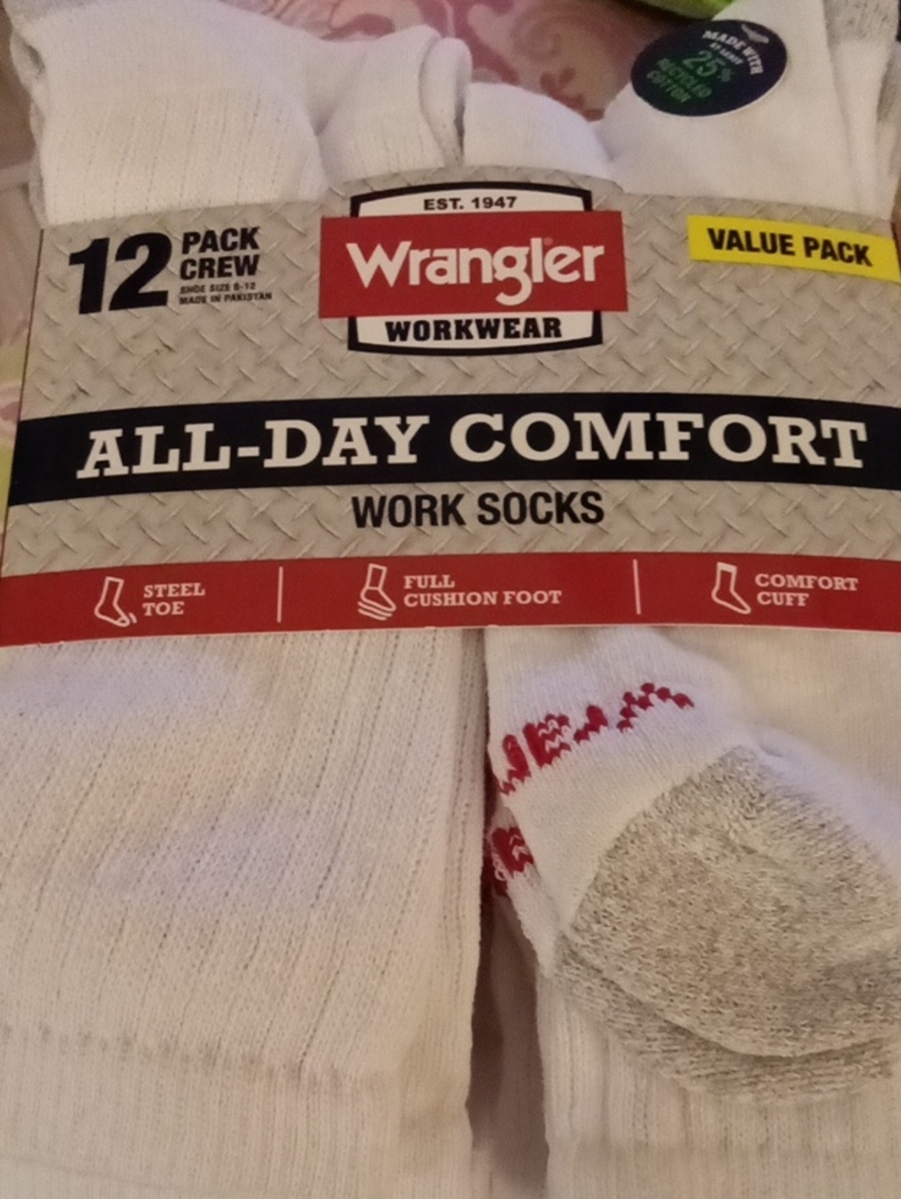 Wrangler White Crew Work Socks – 12 Pack